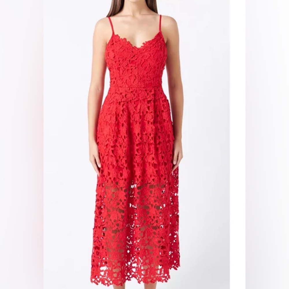 ASTR The Label Red Lace Midi Dress | Adjustable Straps | XL